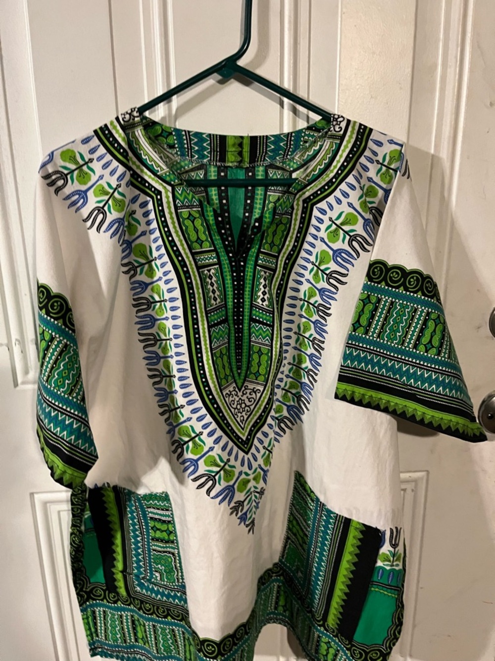 Green Dashiki Kaftan Tunic Oversized African Print Unisex Boho Festival Top